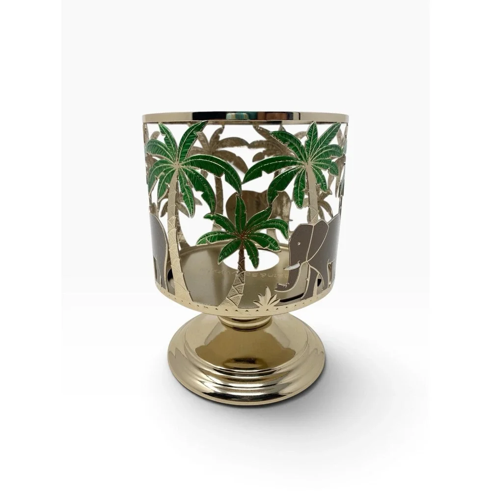 Bath & Body Works ELEPHANT PALM TREE GOLD 3 Wick Candle Holder Sleeve Pedestal